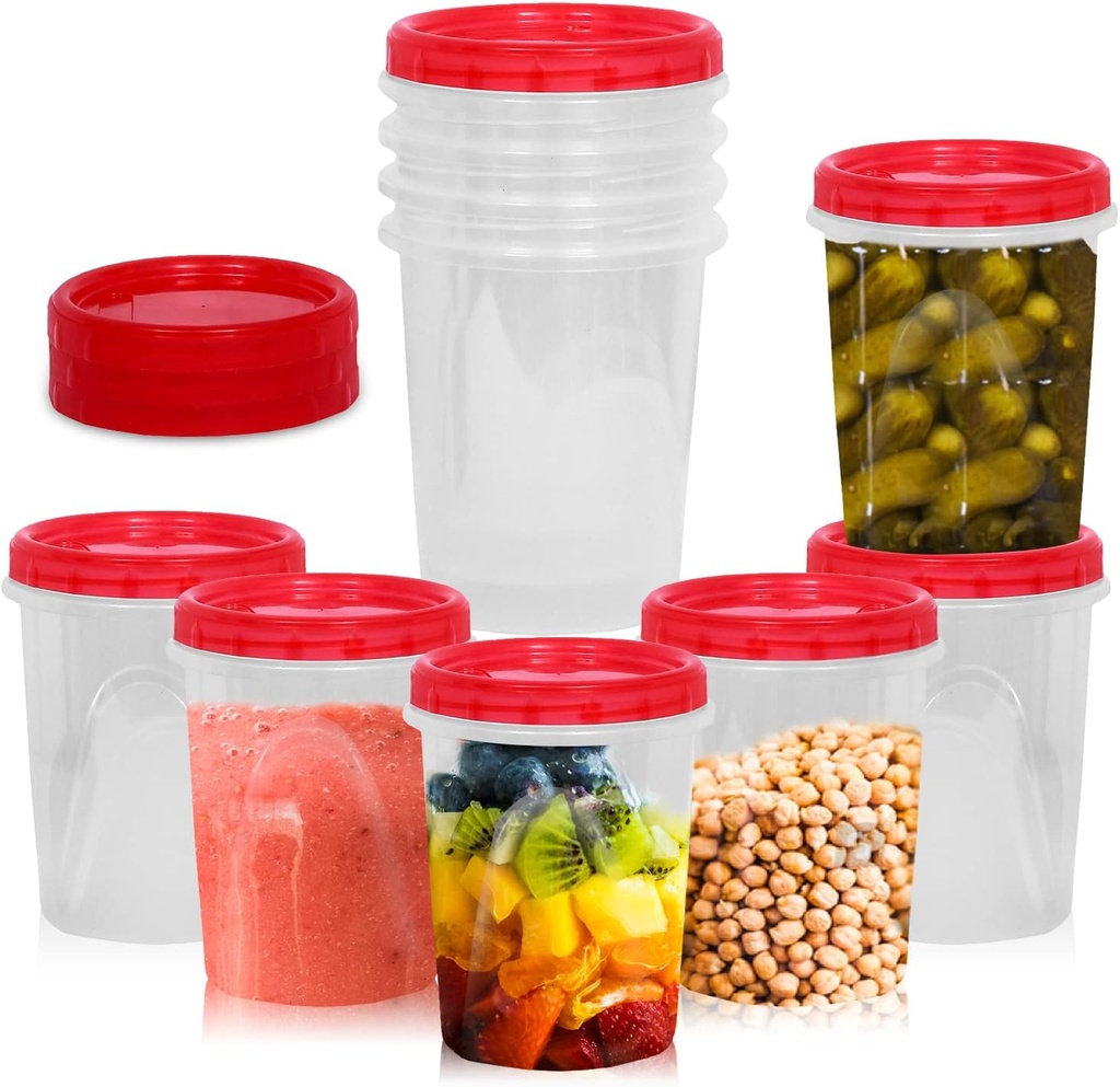 [Red - 12 Pk] Airtight Deli Containers with Lids Twist Lock Top Clear Food Storage for Meal Prep Snacks and Leftovers Freezer and Microwave Safe Stackable Leak-Resistant and 12 Pc. Set (32 Ounce)