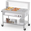 72QT Electric Commercial Food Warmer, 9x8QT Steam Table Stainless Steel Bain Marie w/Acrylic Shield Overshelf Undershelf Temperature Control & Lid for Buffet Party Restaurant 1500W 110V