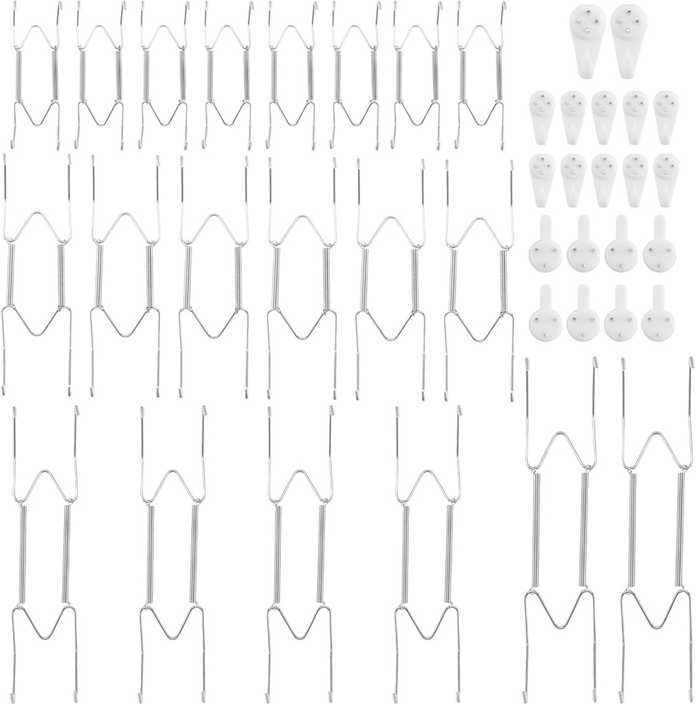 20 Pack 6/8/10/12 Inch Decorative Plate Medium Plate Hangers for The Wall, Invisible Stainless Steel Plate Wall Hangers for Display with Wall Hooks, for Plates/Platter/Dish/Picture （Silver）