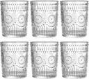 10 oz Vintage Drinking Glasses Set of 6, Ribbed Retro Flower Water Glasses Glassware Cups, Small Cute Tumbler for Coffee, Juice, Whisky, Beer, Cocktail, Retro Mixed Drinkware Sets