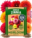 HOME GROWN 𝗨𝗦𝗔 𝗣𝗥𝗘𝗠𝗜𝗨𝗠 Zinnia Dahlia Seeds Pack for 2026 – 524 𝗡𝗢𝗡-𝗚𝗠𝗢 Flower Seeds | Vibrant Zinnia Elegans for Pollinator Gardens, Borders & Containers | Easy-to-Grow Outdoor Blooms
