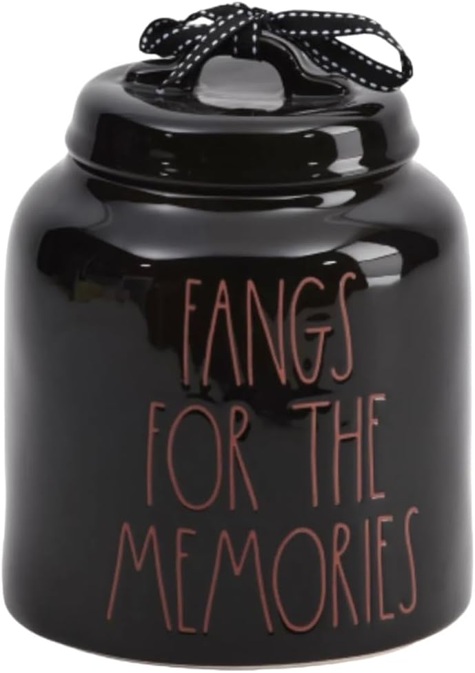 Fangs for the Memories Halloween Decorative Cookie Jar, 8 oz, Black with Red Text