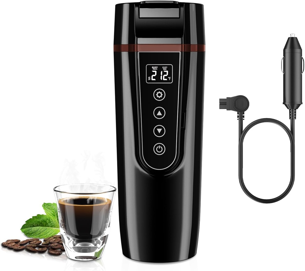Car Electric Kettle for Travel : FVPE 12V/24V Small Electric Water Kettle, Multi-Temp Control 400 mL Portable Car Water Boiler for Brewing Coffee Tea,LCD Display 304 Stainless Steel Truck Heating Cup