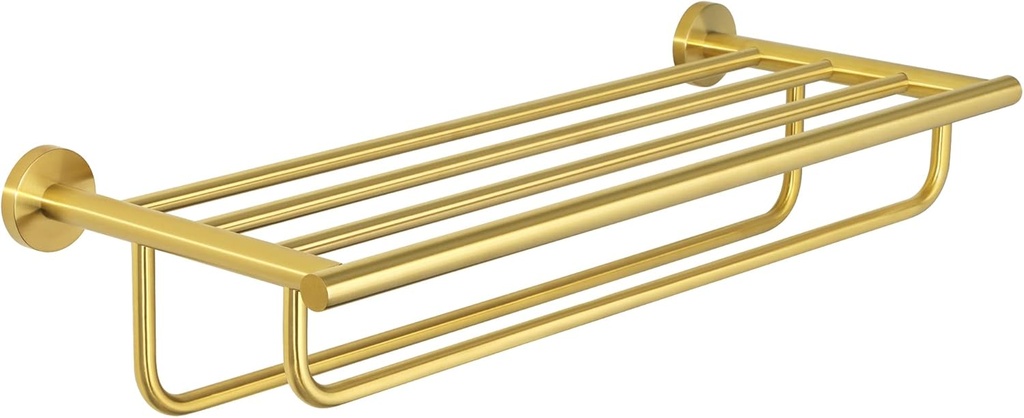 Alise 24 inch Towel Shelf with Double Towel Bars,Towel Rack for Bathroom,SUS 304 Stainless Steel Wall Mount Towel Holder Storage,Brushed Gold,GYT7060-G