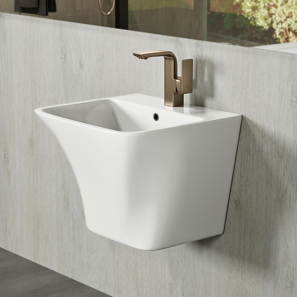 19''W x 17''D Wall Mount Sink White Ceramic With Overflow, Los Flexi Floating Bathroom Vessel Sink with Curved Design & One Faucet Hole, Wall Hung Art Basin Deep Bowl, Sink Pop-up Drain Included