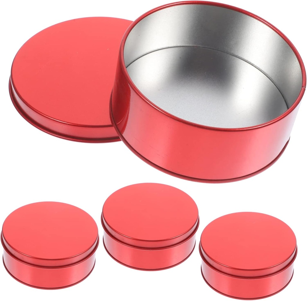 Garneck 4pcs Round Tinplate Cookie Tins with Lids Candy Storage Boxes for Parties Christmas and Everyday Use and Classic Design