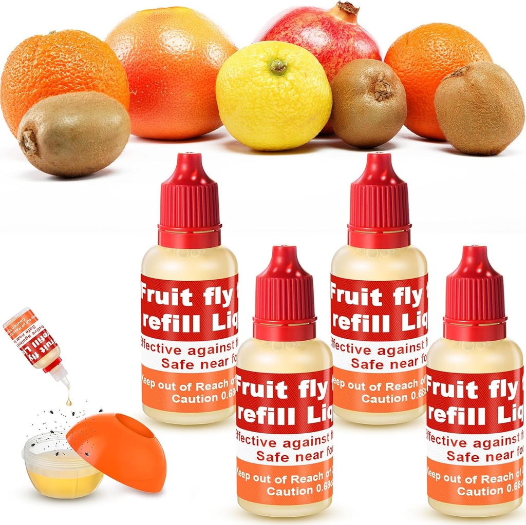 Qualirey 4 Pack Fruit Fly Trap Refill Liquid, 0.68oz/ Bottle Liquid Fruit Fly Traps for Indoors Non Toxic Safe Near Food, Effective Lure Refill for Indoor and Kitchen Use, Red