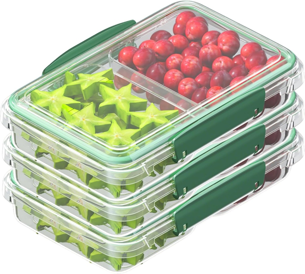 Finorder 3 Pack Food Storage Containers | 11.8 oz BPA Free Plastic Meal Prep Containers with Dividers | Microwave & Dishwasher Safe Sandwich Boxes | Stackable Lunch Containers (11.8 oz Each)