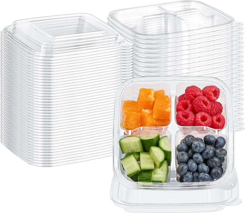 TOFLEN 30 Pcs Disposable Bento Snack Containers, 4 Compartment Divided Lunchable Containers with Lids for Meal Prep, Take-Out, Portion Control, BPA Free