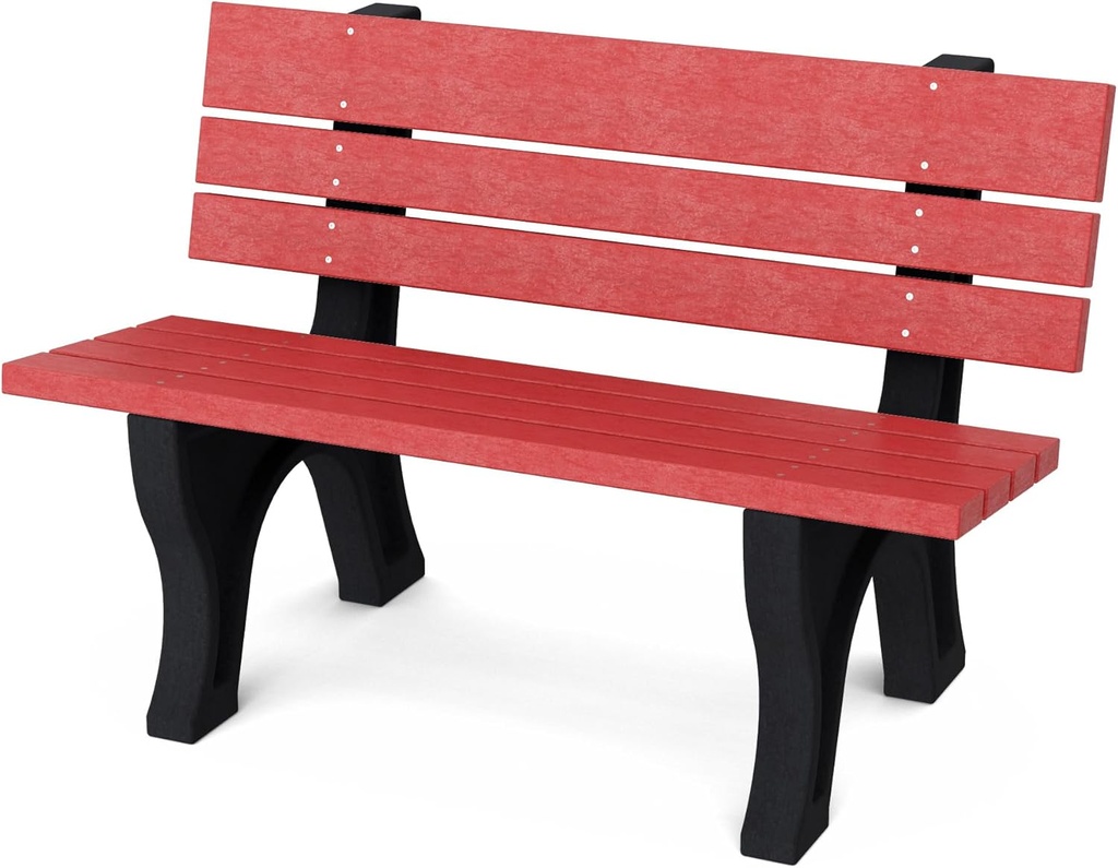 Wildridge Heritage 4' Park Bench, Cardinal Red and Black - Outdoor All-Weather HDPE Furniture