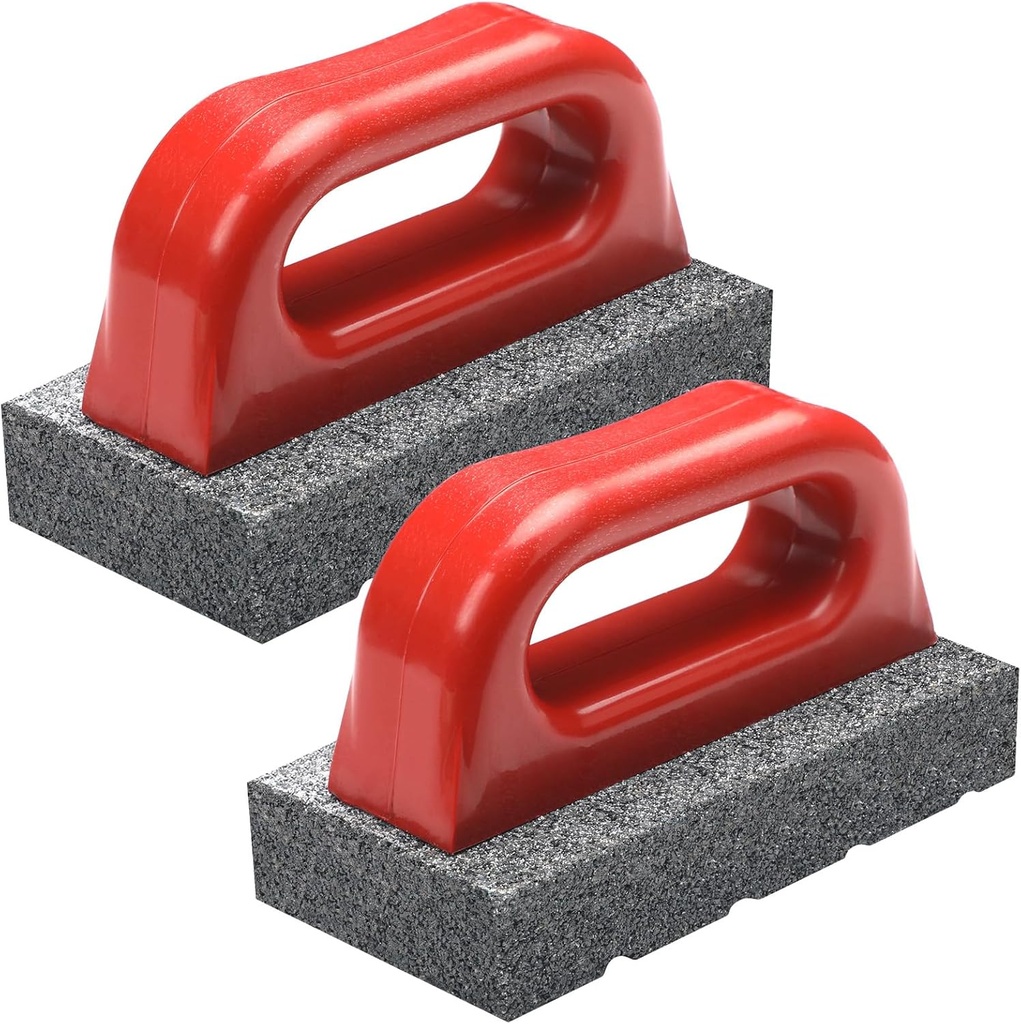Wenqik 2 Pcs Rub Brick with Handle Concrete 20 Grit Masonry Tools Smoothing Cleaning Removing Marks Tool(Red)