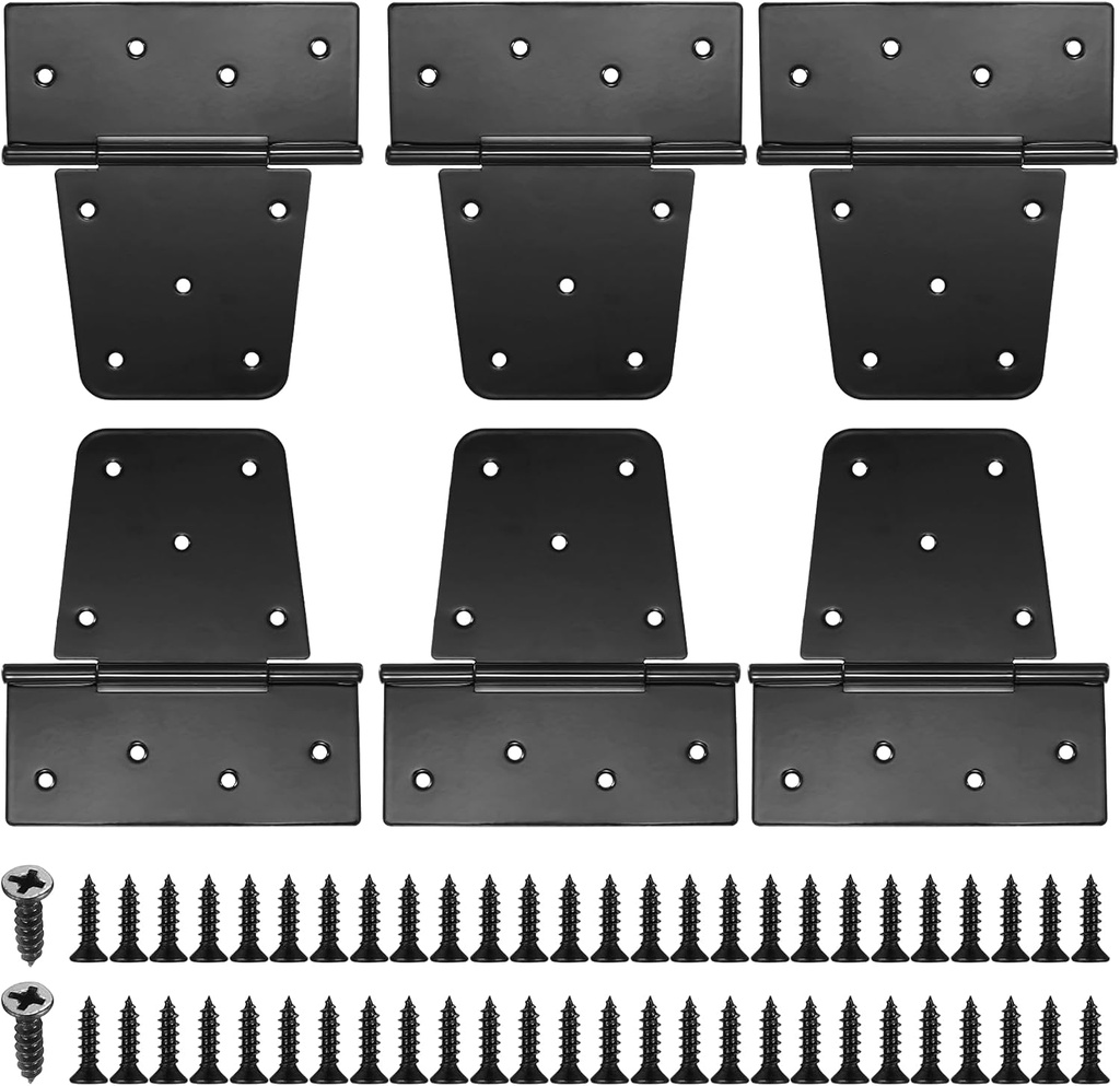 Heavy Duty Gate Hinges for Wooden Fences - 6 Pcs Black Iron Metal Barn Door Hinges for Wood Shed, Swing Door - With 54 Screws