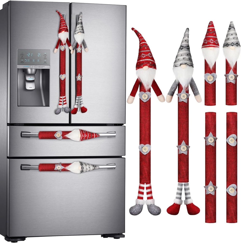 6 Pieces Christmas Refrigerator Handle Covers, Gnome Design Christmas Fridge Door Handle Covers Crafted as Charming Christmas Kitchen Decor for Fridge, Microwave, Oven & Dishwasher