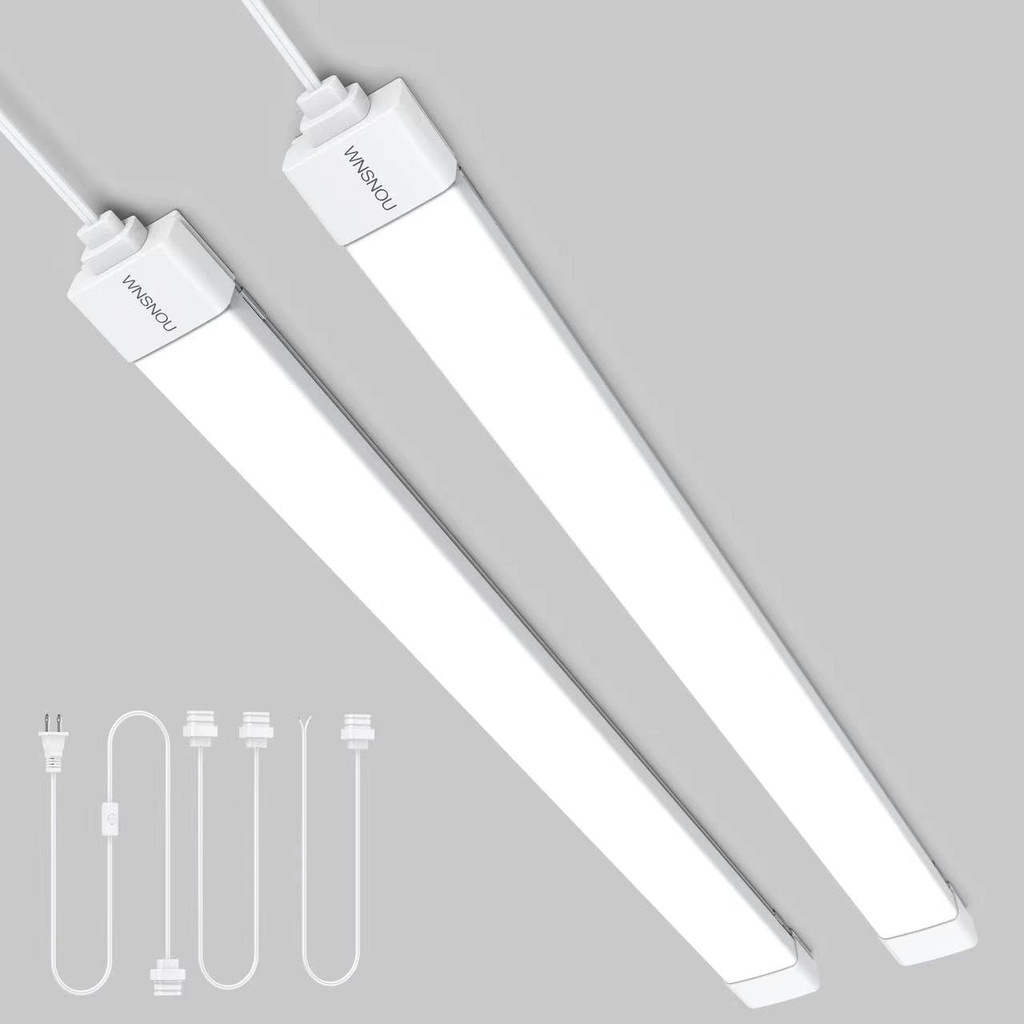 2 Pack Plug-in LED Shop Light, 4FT Tube, IP66 Waterproof and Linkable, 36W With Cord, 5000K Ceiling/Closet, 4000LM Under Cabinet for Room Garage