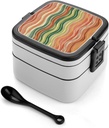 Bento Box Adult Lunch Box with Compartments Colorful Wavy Stripes Portable Lunchbox Large Size Bento Lunch Containers Double Layered Lunch Box for Work Picnic Travel