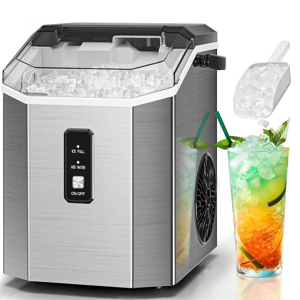 Antarctic Star Nugget Ice Makers Countertop with Self-Cleaning, 35lbs/24H, Portable Sonic Ice Maker Machine with Handle/Basket/Scoop for Home, Kitchen, Office, Camping(Stainless Steel Silver)