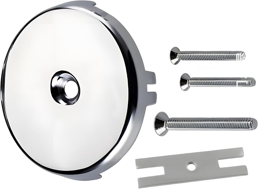 Bathtub Overflow Drain Cover, Single Hole Tub Overflow Drain Cover with 3 Screws and 1 Adapter, Fits Most Standard Bathtub Drains (Silver)