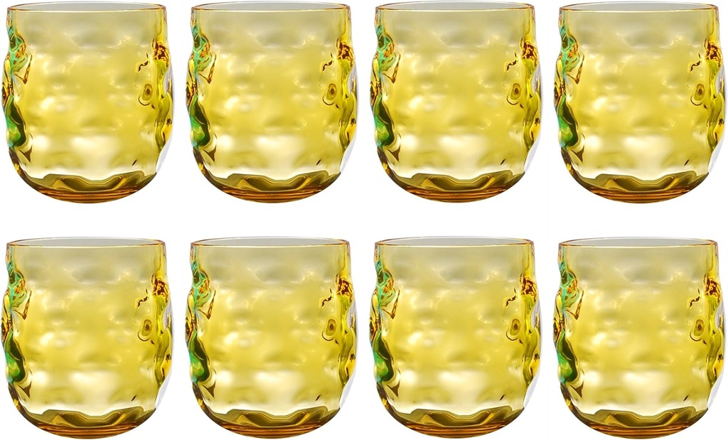 QG 14 oz Colorful Acrylic Plastic Wine Rocks Glass Tumbler Set of 8 Yellow