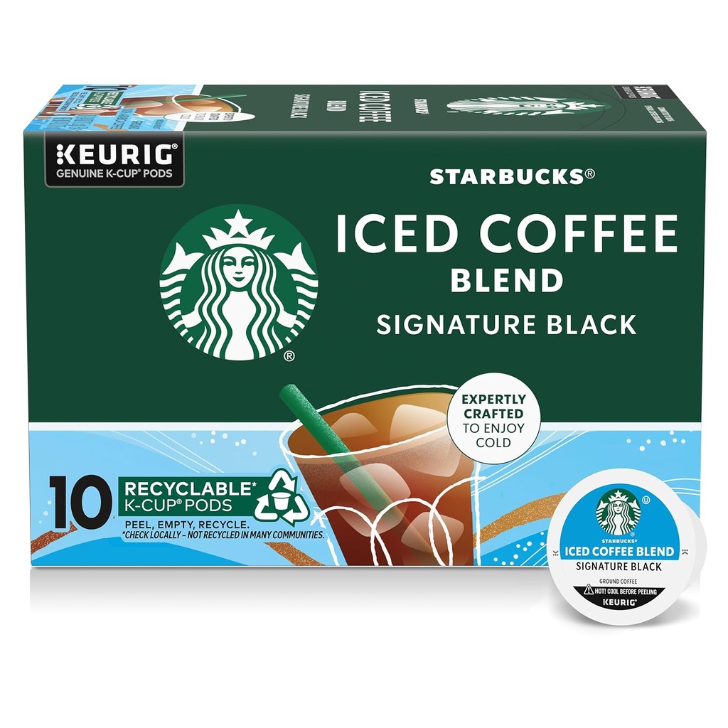 Starbucks K-Cup Pods, Medium Roast Iced Blend, Signature Black for Keurig Makers, 100% Arabica, 1 Box (10 ct)