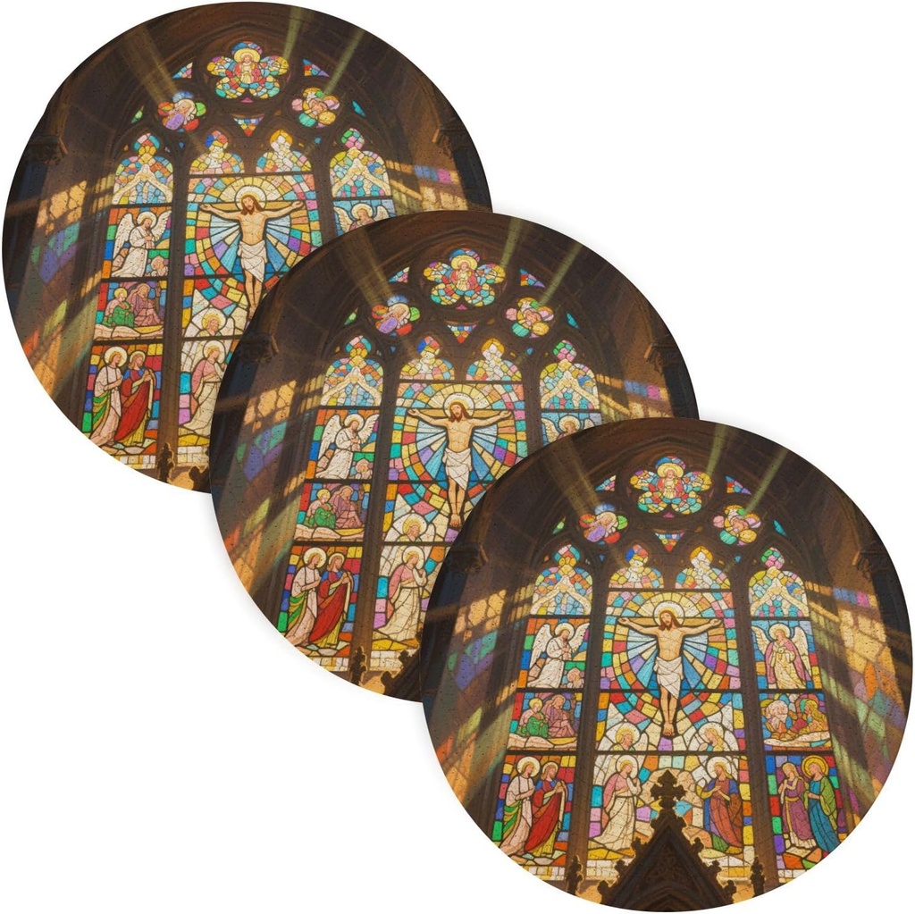 3 Pcs Non Slip Trivet for Crock Pot 15in Hot Bowl Holder Home Necessities Porta platos para mesa European-Style Colored Flower Windows