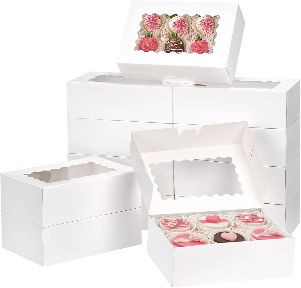 Moretoes 28pcs Cookie Boxes with Window, 9x6x3 Inch White Bakery Boxes Dessert Container for Pastries, Chocolate Covered Strawberries, Easter Candy, Muffins, Donuts