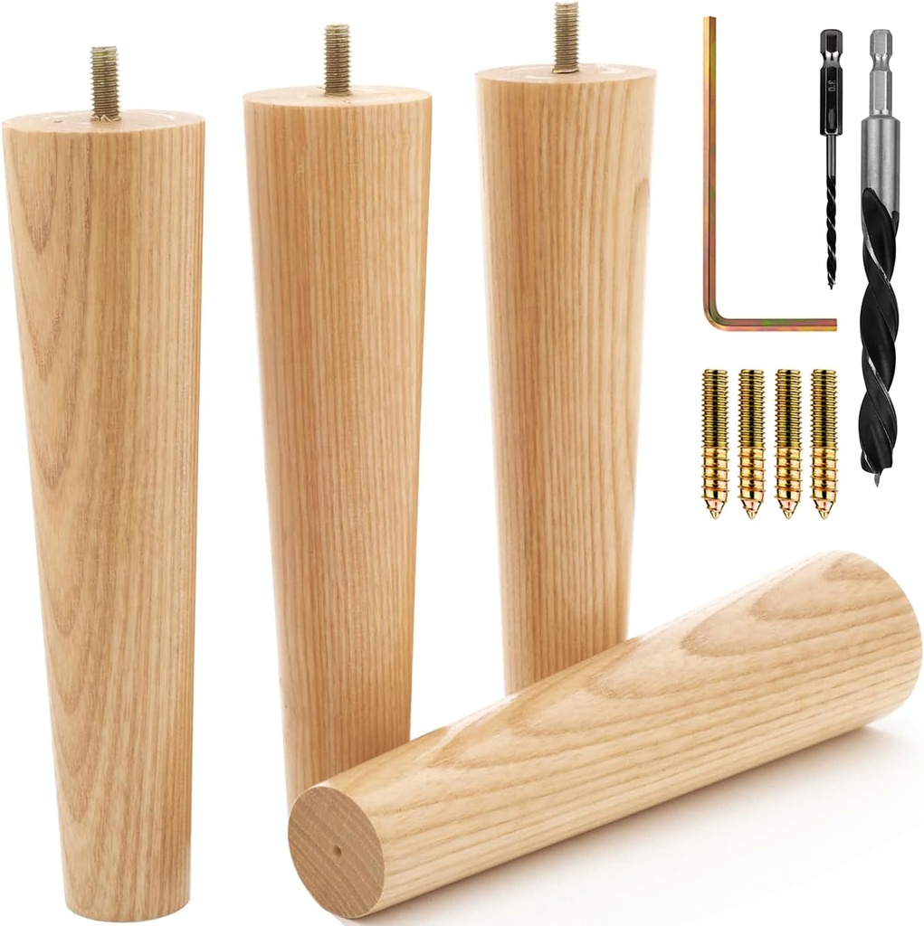 Premium Ash Wood Furniture Legs (Full Install Kit) - Pick Your Size and Color
