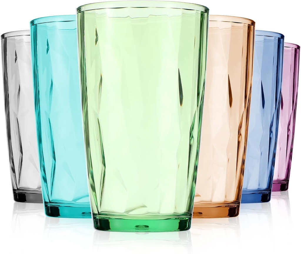 6 Pcs Plastic Drinking Tumbler, Premium Quality Plastic Drinking Glasses, Dishwasher-Safe BPA-Free Durable Mixed Colors Assorted Stackable Cups, 17 oz