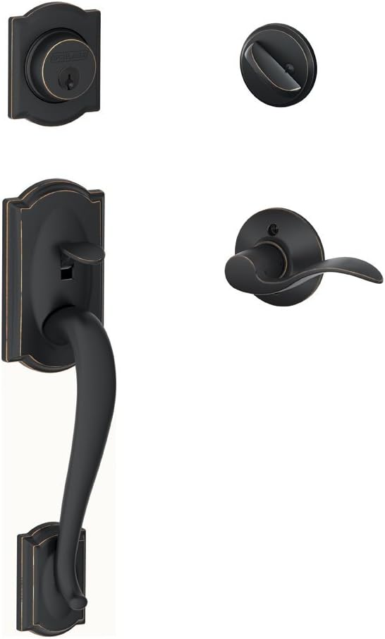 SCHLAGE Camelot Single Cylinder Handleset and Left Hand Accent Lever, Aged Bronze (F60 CAM 716 Acc LH)