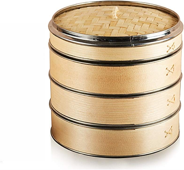 AIZYR Dim Sum Bamboo Steamer, Stainless Steel Food Steamer - Steel Ring Reinforcement Steamer Basket, No Paint, No Smell, Water and Splash,27cm/10.63