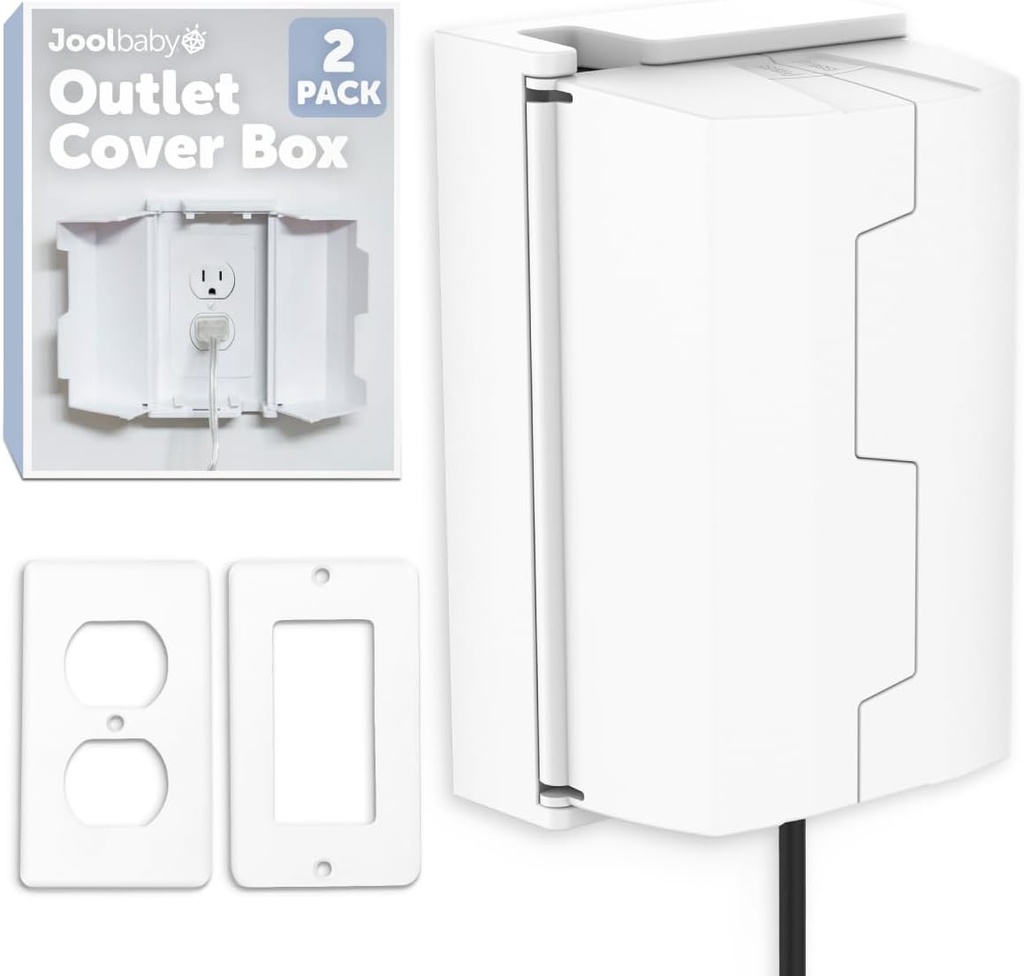 Outlet Cover Box for Child Safety (2 Pack) Duplex & Decorator Electrical Outlet Plates, Concealed Access Buttons, and Spacious Compartment - Jool Baby