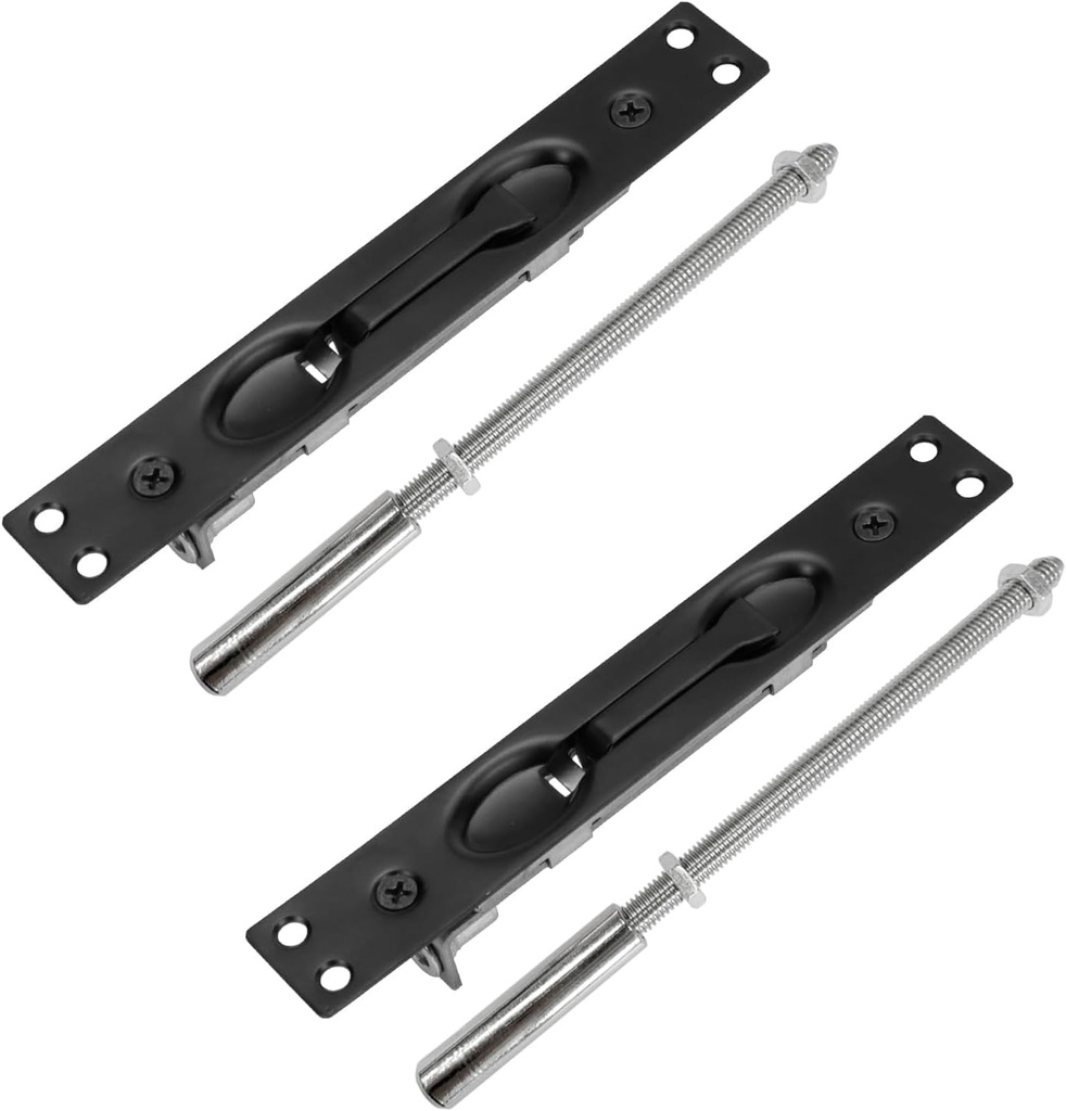 LC LICTOP Extension Flush Bolt for Double Doors, 6.7 Inch Matte Black French Door Lock Alternative with 7 Inch Rod, Stainless Steel Flip-Lever Security Bolt with Rod for Home & Commercial Use, 2Sets