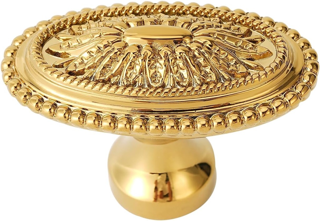 10 Pack Oval Cabinet Knobs Solid Brass Drawer Knobs 1.77" (45mm) Diameter Gold Hardware Handles for Kitchen Cabinet Dresser Cupboard Furniture and Bathroom Fixture