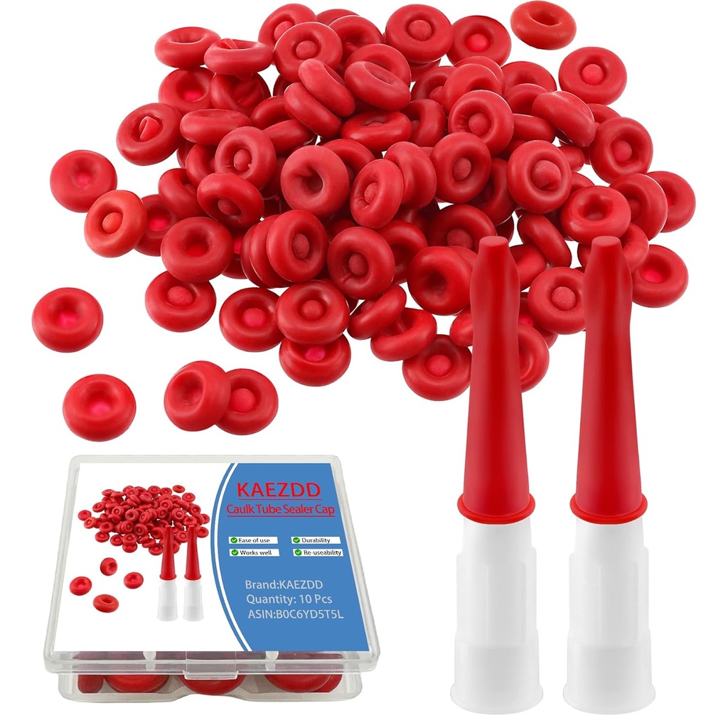 10 Pcs Caulk Tube Sealer Caps, Caulking Gun Tip Caps, Caulking Tool Accessory, Caulk Sealer Saver for Open Caulking Tube Sealing and Preserving, with Storage Box for Easy Storage