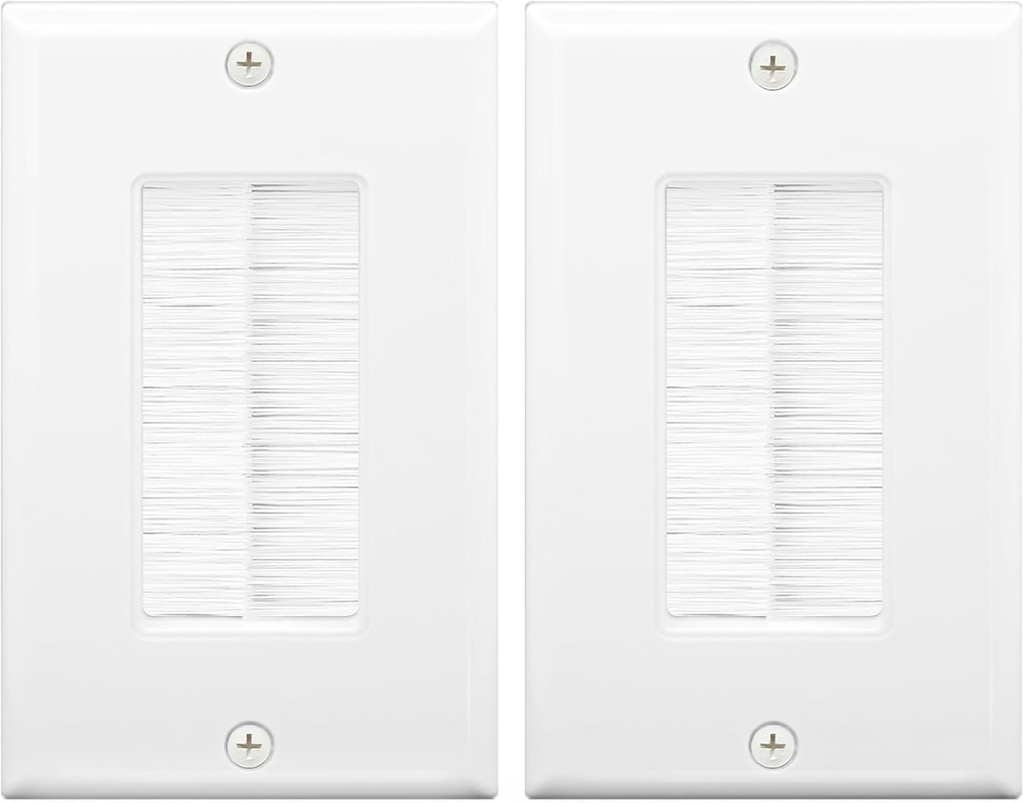 VCE Brush Wall Plate Cable Pass Through, Single Gang Decorator Wall Cover for Low Voltage Cables, In-Wall Cable Management for Wall Mount TV, White (2-Pack)