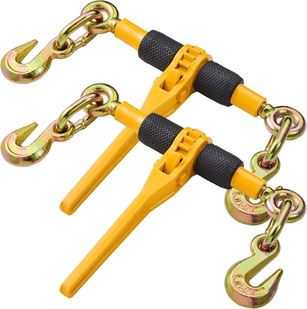VEVOR Ratchet Chain Binders, 1/4"-5/16", 2600 lbs Safe Working Load, 2 Pack Load Binder with 2 Grab Hooks, Tie Downs for Transport Chain, Heavy Duty Tow Chain Ratchet Binders for Flatbed Truck Trailer