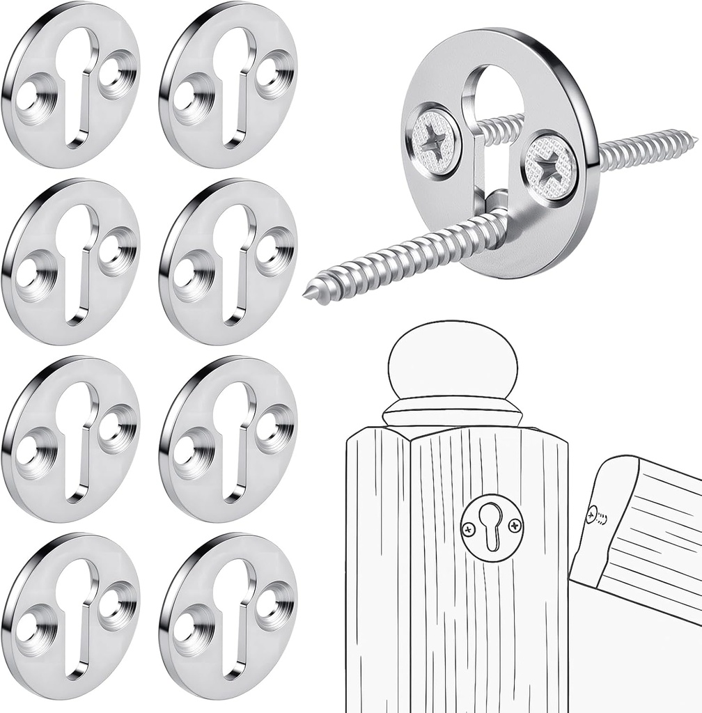 Shimeyao 8 Sets Newel Post Fastener, Newel Post Mounting Kit, Column Handrail to Pole Fastener, 1 1/4 Inch Diameter x 1/8 Inch Thickness Hardened Steel Plate with 1 Round Steel Plate 3 Long Screws