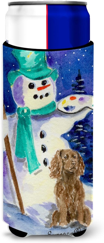 Artist Snowman with Boykin Spaniel Ultra Beverage Insulators for slim cans
