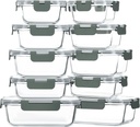 M MCIRCO 10-Pack Glass Food Storage Container with Lids, Airtight Lunch Bento Boxes, Glass Meal Prep Container,Microwave, Oven, Freezer and Dishwasher Friendly