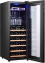 30 Bottles Wine Cooler Compressor Freestanding Chiller Quiet Operation Top Hanging Cup Multifunction Smart Touch Beer and Champagne Wine Cellar