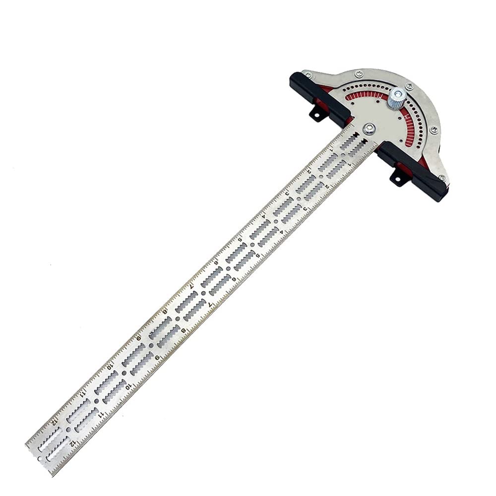 Protractor Angle Finder, 13 inch Woodworking Edge Ruler 0-70°Adjustable Multi-Function Angle Measure Tool Stainless Steel Carpenter T Square, T Rule with Wall Hanging Storage Rack