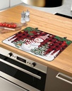 Christmas Countertop Burners Protection Mats for Kitchen, Snowman Christmas Tree with Bell Red Plaid Rubber Stove Top Cover Mat, Heat Proof Mats Cooktop Cover for Counter Dish Drying Mat, 31"x24"