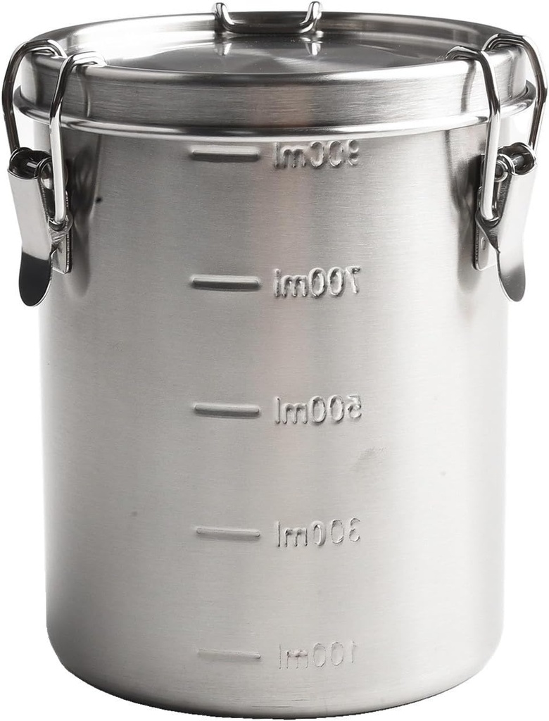 Stainless Steel Airtight Canister,with Lids and Sturdy Locking Clamp,Bucket Food Storage Containers Airtight for Rice, Flour, Grain(1000ml C)