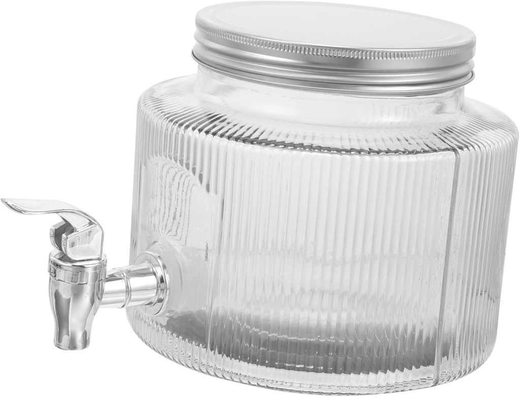 Glass Beverage Dispenser Jar with Spigot Stylish Drink Storage for Parties Iced Beverage Dispenser for Tea Cocktails and Flavored Water Elegant Glass Jar with Tap