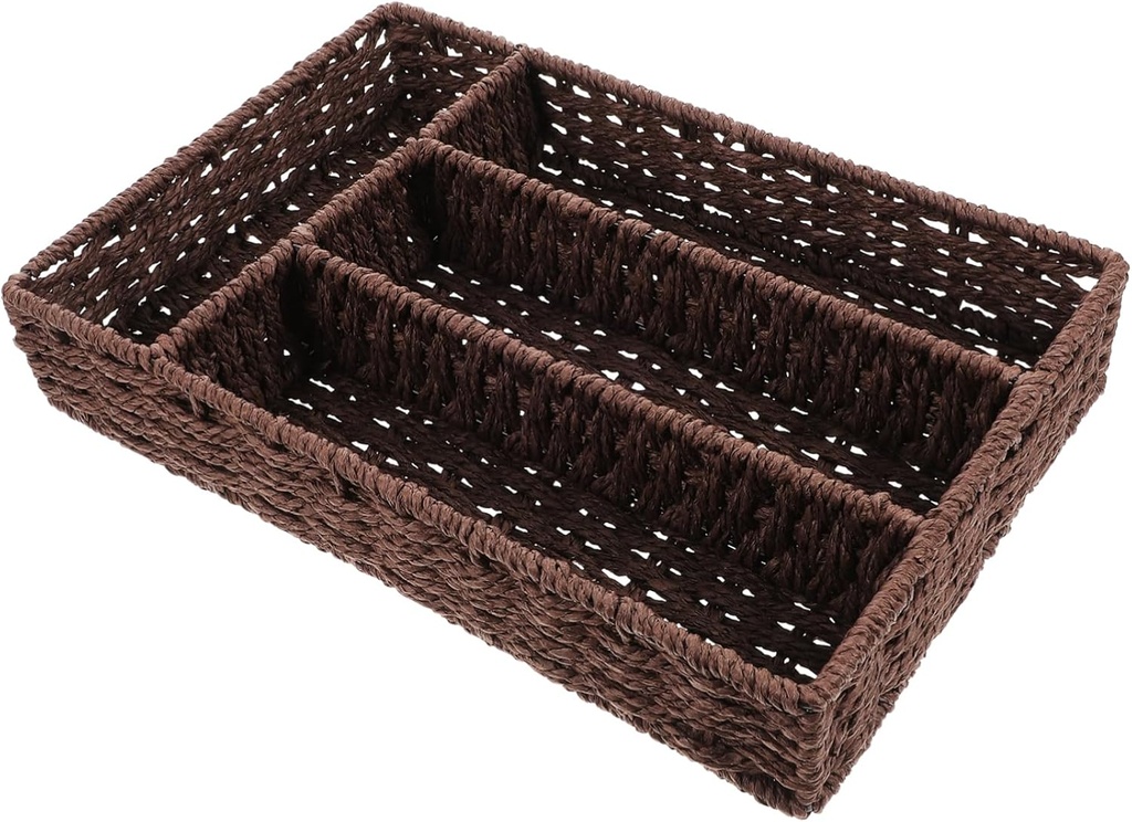 Mobestech Woven Storage Basket for Home Office Decorative Organizer for Cosmetics and Tea Bags Hand-Woven Sundries Bin Handle Suitable for Coffee Station and Vanity