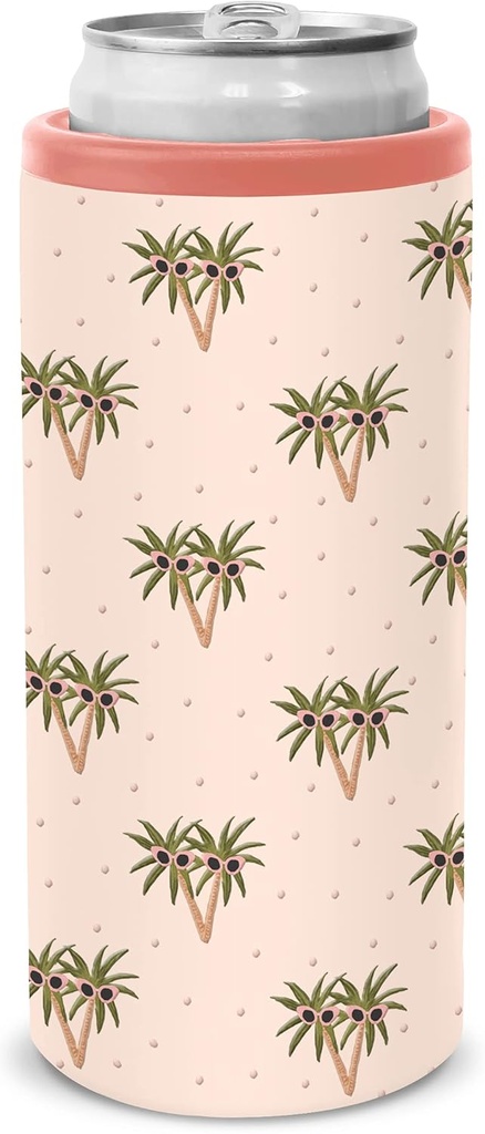 Insulated Stainless Steel Slim-Can Cooler by Studio Oh! - Sunny Palms - 12-Ounce Double-Wall Construction with Full-Color Artwork & Secure Screw-On Lid