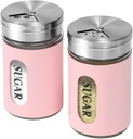 Sugar Shaker Duster Stainless Steel and Glass Set with Adjustable Pour Holes Cinnamon Shaker For Coffee Bar,set of 2 (Pink)