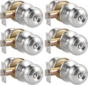 6pcs Door Knob with Lock & Same Keys, 60/70mm Adjustable Latch Exterior Door Lock Set, Silver Door Knobs Interior Locks for Bedrooms Bathroom, Entry Door Locksets