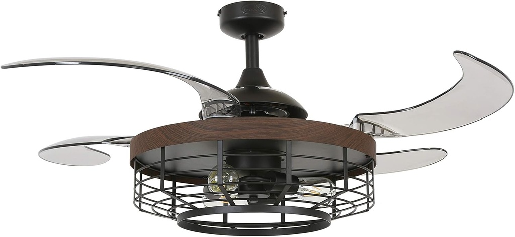 FANAWAY Montclair 48-inch AC Ceiling Fan with Light, 48 Inch, Black (Koa Trim) with Smoke Blades