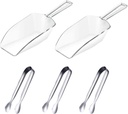 3Pcs Small Ice Tongs and 2Pcs Plastic Ice Scoops, Mini Sugar Tongs Sweet Scoops Set for Sugar Cubes Ice Cubes Dessert Buffet Picnic