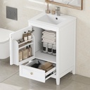 20" Bathroom Vanities with Ceramic Sink, Storage Rack Shelf and One Drawer, Solid Wood & MDF Board, White